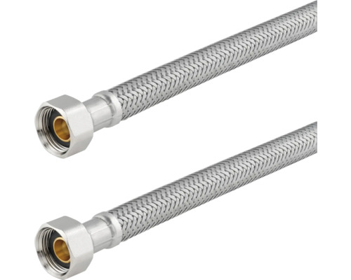 Zwei flexible Panzerschläuche mit Verschraubungen