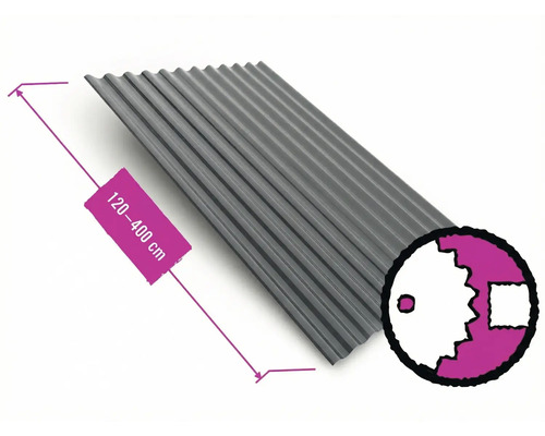 Graue Trapezbleche mit einer Länge von 120 bis 400 Zentimetern