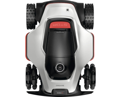 Draufsicht auf einen Rasenmähroboter