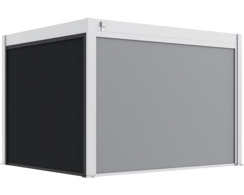 Seitenmarkise mit schwarzem und grauem Stoff