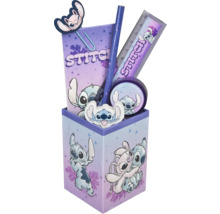 Schreibtisch-Set mit Lineal, Stift, Radiergummi, Spitzer, Notizblock und Büroklammer mit Stitch-Motiv