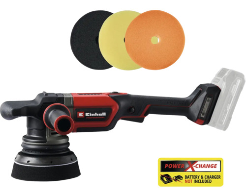 Einhell Akku-Poliermaschine mit Polieraufsätzen und Power X-Change Hinweis