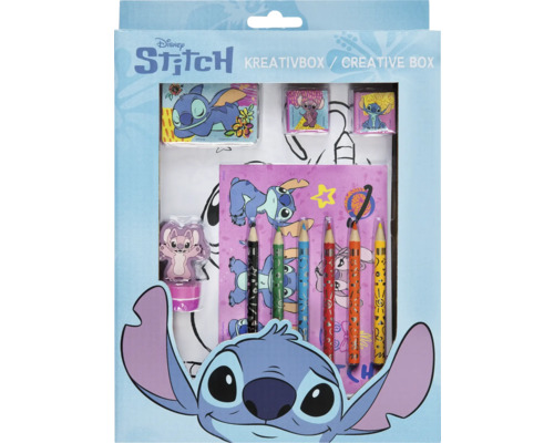 Disney Stitch Kreativbox mit Notizblock, Bleistiften, Radiergummis und Spitzer