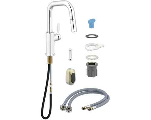 Küchenarmatur mit Zubehörteilen für die Installation
