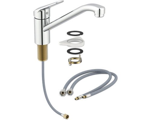 Küchenarmatur mit Zubehör und flexiblen Anschlussschläuchen