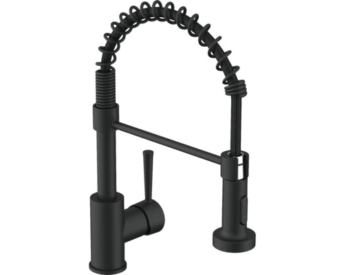SERIES Küchenarmatur mit Brause TIBER schwarz matt Schwarze Küchenarmatur mit spiralförmigem Auslauf