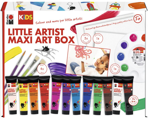 Marabu Little Artist Maxi Art Box mit Farben, Pinseln, Leinwänden und Malpalette für Kinder