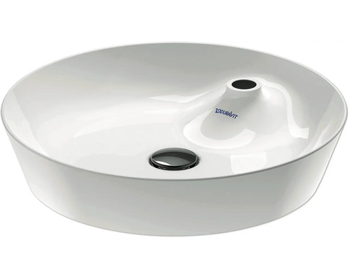 Aufsatzwaschbecken aus Keramik mit Ablaufgarnitur und Duravit Logo.