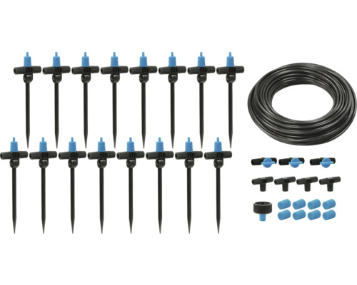 for_q Tropfbewässerungsset "Hochbeet" 20 m Tropfbewässerungs-Set mit Schlauch, Verteiler und Zubehör für die Gartenbewässerung