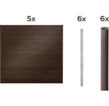 Komplettzaun-Set bestehend aus Holzelementen und Metallpfosten