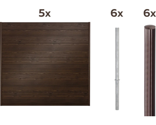 Komplettzaun-Set bestehend aus Holzelementen und Metallpfosten