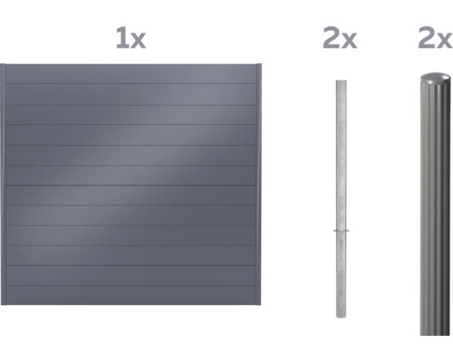 Komplette Zaunanlage mit Zaunelementen und Zaunpfosten
