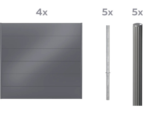 Vier Zaunelemente und zehn Zaunpfosten