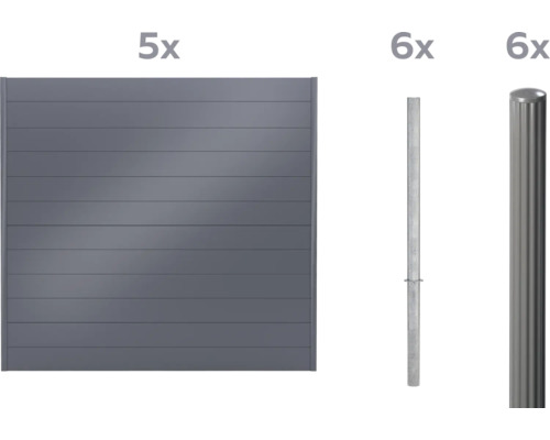 Fünf Zaunelemente und zwölf Pfosten für Zaunbau