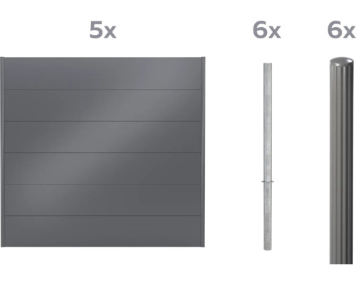 Zaunelement und Zaunpfosten Set, bestehend aus fünf Zaunelementen und zwölf Zaunpfosten