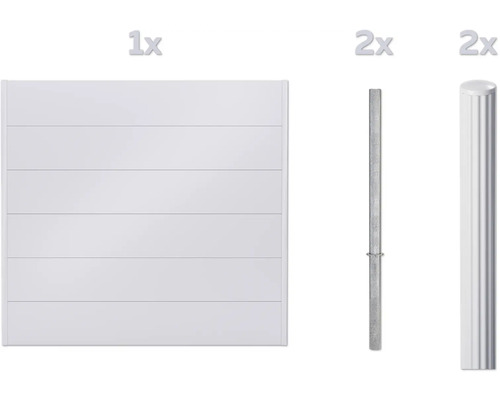 Sichtschutzzaun Element mit zwei Zaunpfosten und einem Pfosten zum Einbetonieren