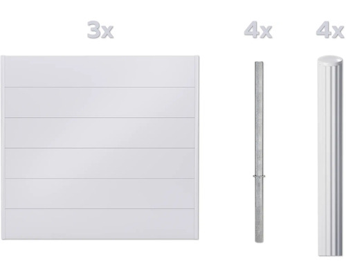 Drei Zaunelemente und vier Zaunpfosten