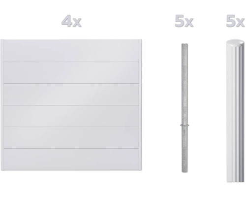 Vier Zaunelemente, eine Haltestange und eine Zaunsäule