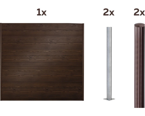 Kompletter Sichtschutzzaun bestehend aus Zaunelementen und Zaunpfosten