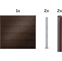 Komplettset aus Zaunelement, Metallpfosten und Zaunpfosten mit Abdeckkappe