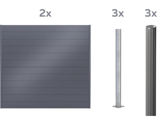 Komplettset für einen blickdichten Zaun mit Zaunelement und Zaunpfosten