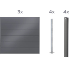 Drei Zaunelemente und vier Zaunpfosten für den Gartenzaun