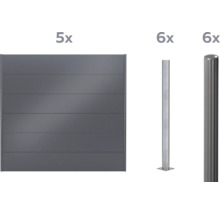 Sichtschutzzaun-Set mit fünf Zaunelementen und zwölf Pfosten