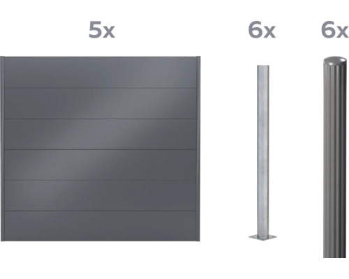 Sichtschutzzaun-Set mit fünf Zaunelementen und zwölf Pfosten