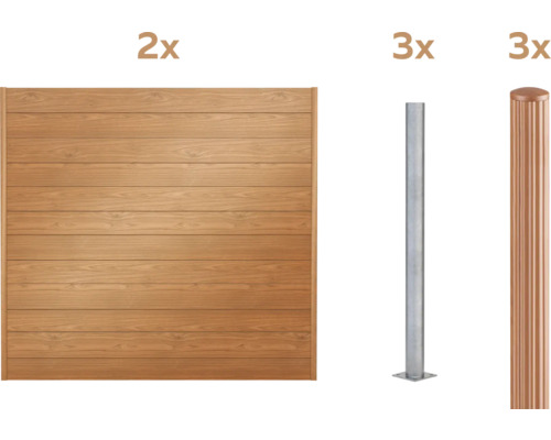 Zaunelement aus Holz, Stahlpfosten und Zierleisten für den Garten