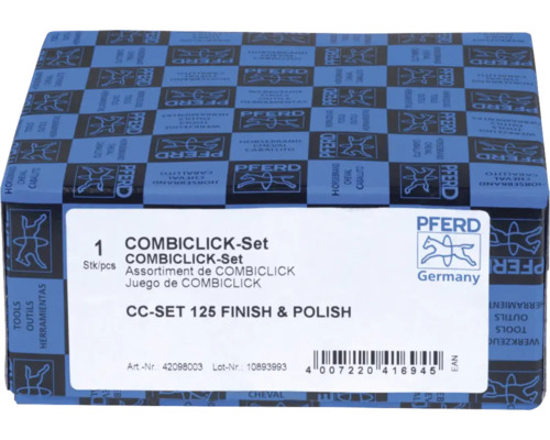 Pferd COMBICLICK-Set CC-SET 125 Finish und Polish in einer Kartonverpackung mit Pferd Logo.