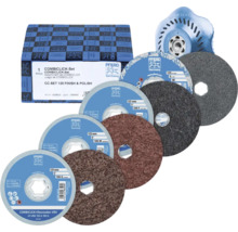 PFERD COMBICLICK-Set CC-SET 125 Millimeter Finish und Polish mit verschiedenen Vliesscheiben und einem Stützteller.