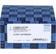 PFERD COMBICLICK-Set CC-SET 125 PREMIUM in einer Kartonverpackung mit Produktinformationen, Barcode und PFERD Logo.