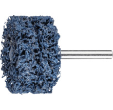 Blaue Reinigungsvliesbürste mit Metallschaft zum Entfernen von Rost und Lack.