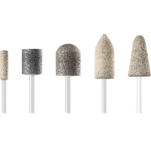 Schleifstift-Set, 5-teilig, verschiedene Formen wie Zylinder, Kugel und Kegel, für Bohrmaschinen oder Multifunktionswerkzeuge.