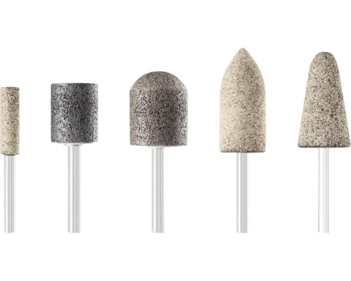 Schleifstift-Set, 5-teilig, verschiedene Formen wie Zylinder, Kugel und Kegel, für Bohrmaschinen oder Multifunktionswerkzeuge.