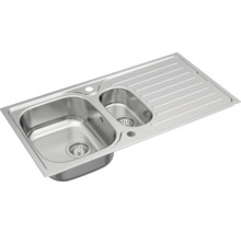 Spüle aus Edelstahl mit zwei Becken und Abtropffläche