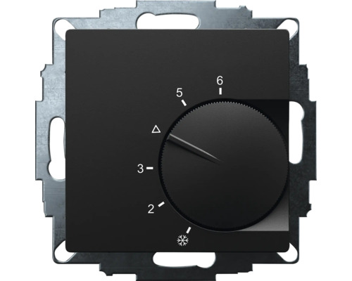 Schwarzer Raumtemperaturregler mit Drehknopf zur Steuerung der Temperatur