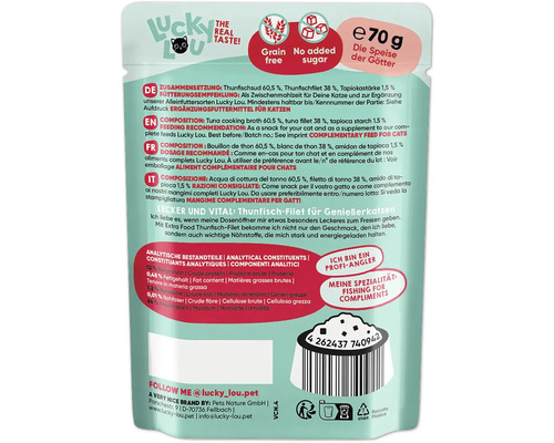 Lucky Lou Katzensnack Thunfisch-Filet, getreidefrei, ohne Zuckerzusatz, 70 Gramm