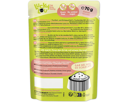Lucky Lou Katzen-Snack mit Thunfisch und Shrimps, getreidefrei und ohne Zuckerzusatz