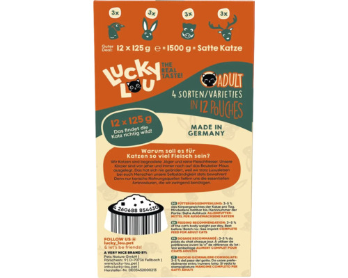 Lucky Lou Adult Katzenfutter, 12 Portionen mit vier verschiedenen Sorten