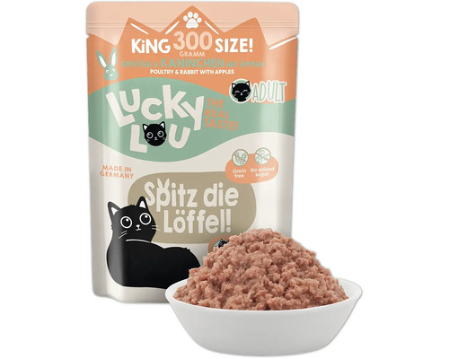Lucky Lou Adult Katzennahrung Geflügel und Kaninchen mit Äpfeln, 300 Gramm