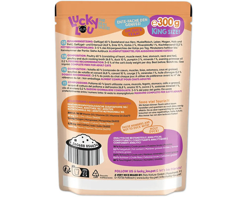 Informationen zur Zusammensetzung, Fütterungsempfehlung und Inhaltsstoffe des Katzenfutters