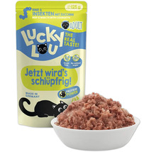 Lucky Lou Adult Katzenfutter mit Rind, Insekten und Zucchini im Frischebeutel mit Schale