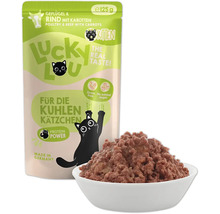 Lucky Lou Katzenfutter Geflügel und Rind mit Karotten für Kätzchen, Getreidefrei und ohne Zuckerzusatz