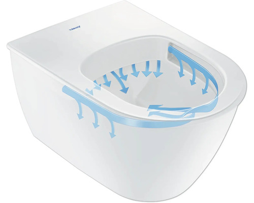 Wand-Tiefspül-WC mit Darstellung der Wasserführung