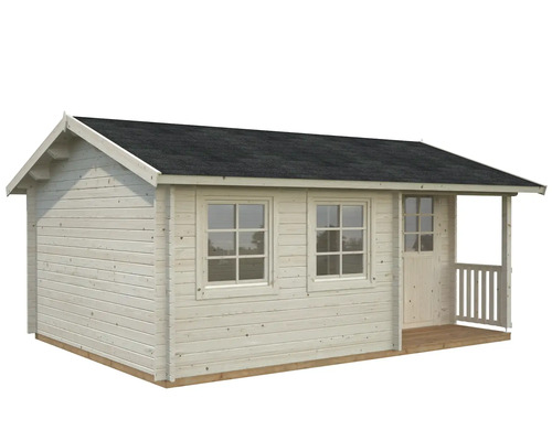Holzgartenhaus mit Dach, Fenstern und Veranda