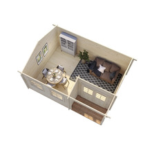 Innenansicht eines Holzgartenhauses mit Möbeln