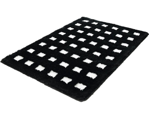 Schwarzer Badteppich mit quadratischem Muster
