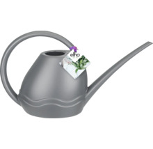 Graue Blumengießkanne aus Kunststoff mit gebogenem Griff und Ausgießer