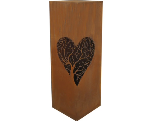 Dekorative Edelrostsäule mit ausgeschnittenem Herzbaum-Motiv